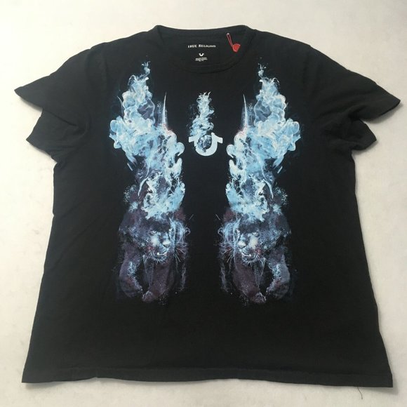 #HH True Religion MENS FIRE PANTHER Tee T-Shirt Size XXL 2XL Black Athletic Fit - Picture 1 of 9